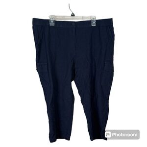 Talbots Women’s Linen Cotton Navy Blue Pants Cargo Capri Size 18W